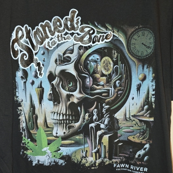 Gildan Black Fawn River STONED TO THE BONE Tee with Skull Design NWOT LOT A - Picture 4 of 7